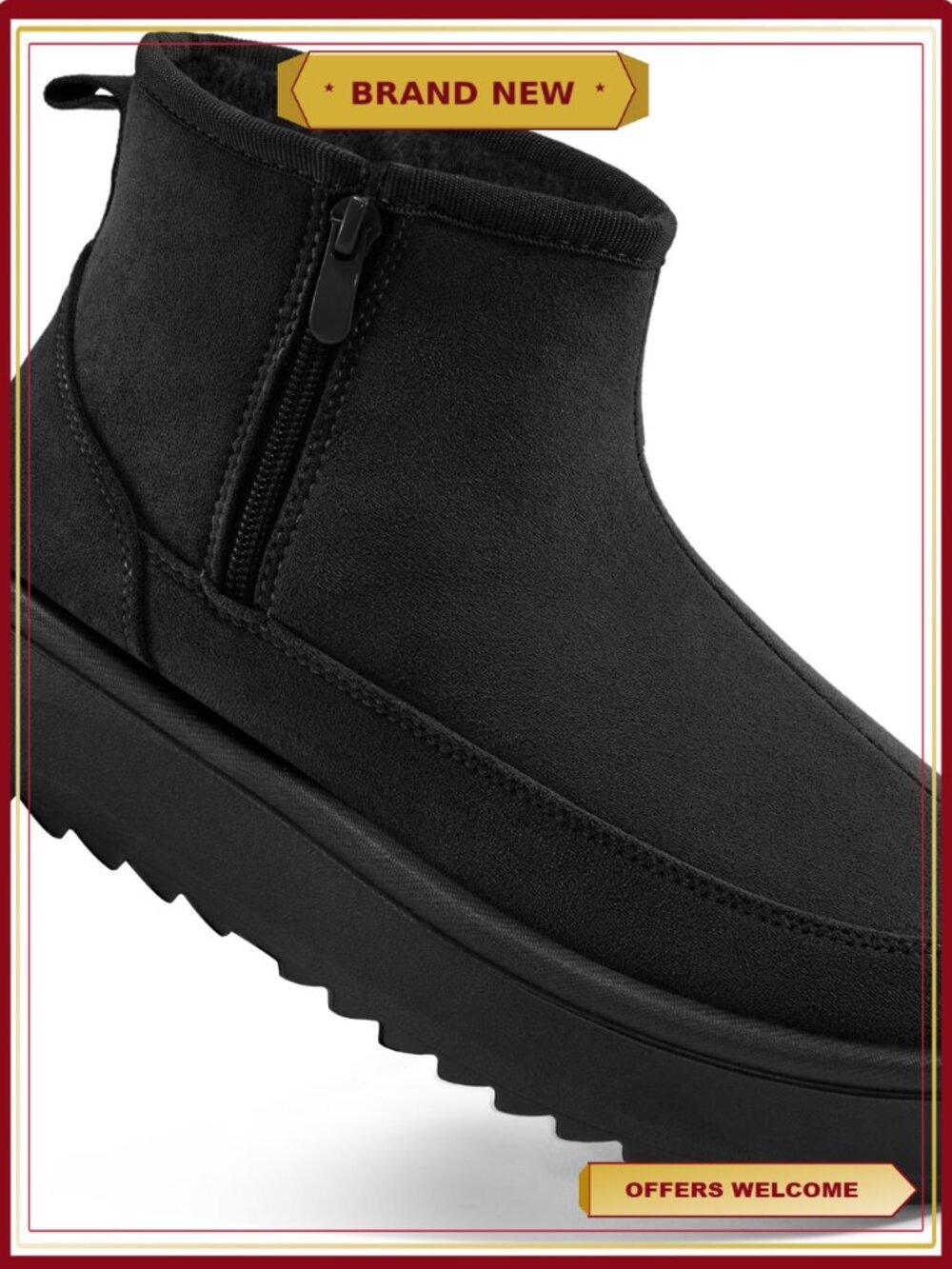 Women's Ankle Snow Boots Side Zipper Winter Warm Cozy Short Booties